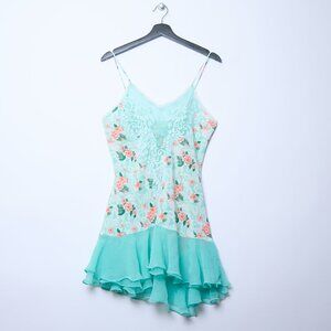 Victoria's Secret Vintage 90s gold label floral lace slip dress green M *FLAWS*